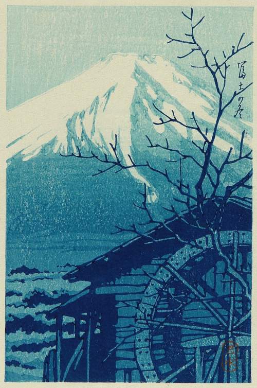 Kawase Hasui - Winter View of Mount Fuji (Blue) thumbnail