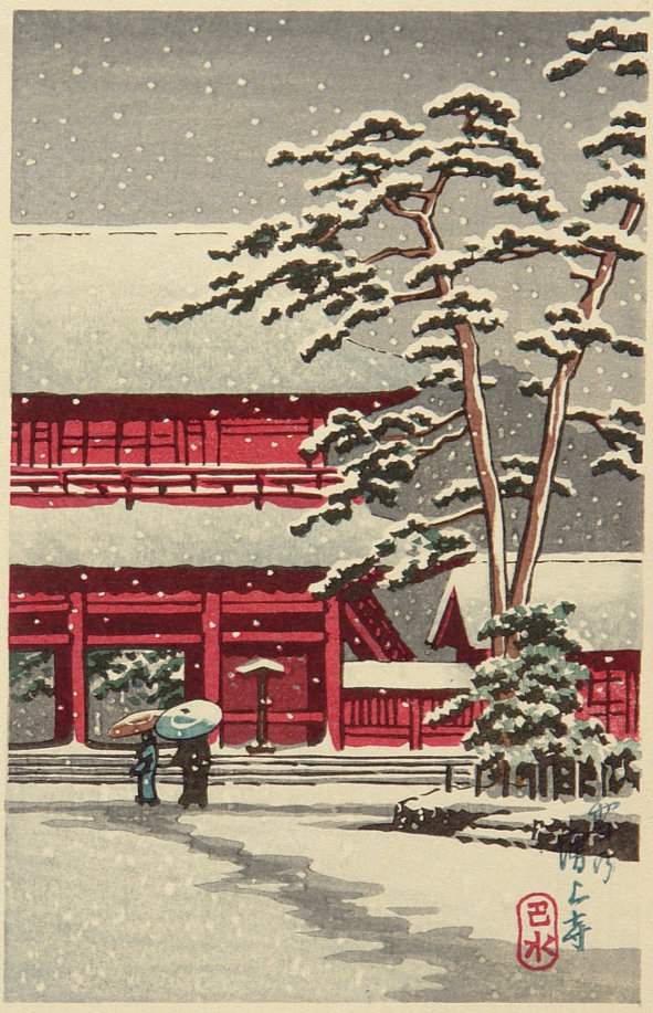 Zojoji Temple in Snow - Kawase Hasui Catalogue woodblock print
