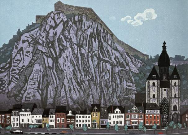 Church and Citadel (Dinant) - Kitaoka Fumio Catalogue woodblock print