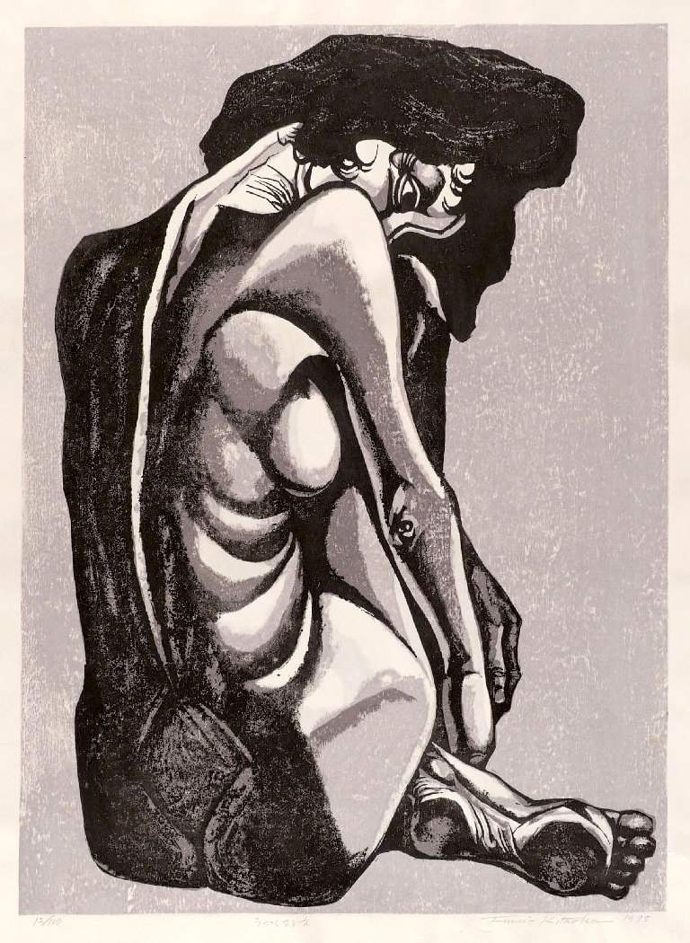 Crouching Woman - Kitaoka Fumio Catalogue woodblock print
