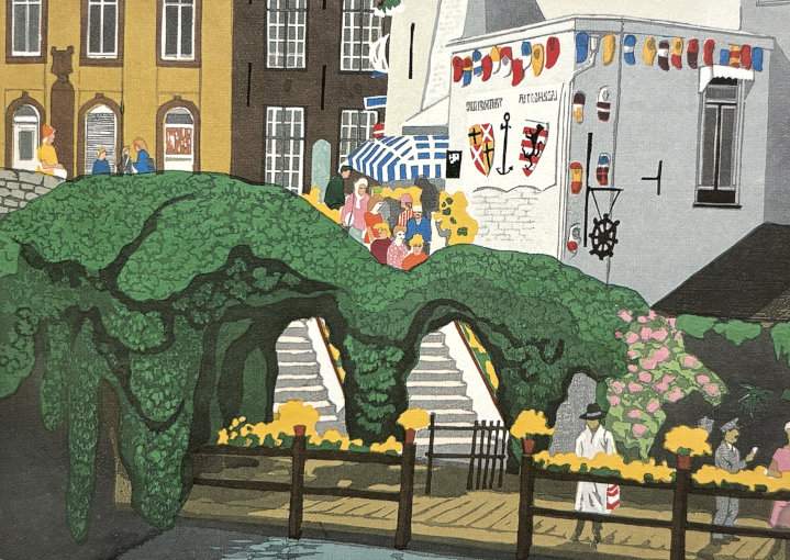 Docks in Bruges - Kitaoka Fumio Catalogue woodblock print