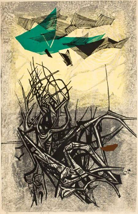 Driftwood and Clouds - Kitaoka Fumio Catalogue woodblock print