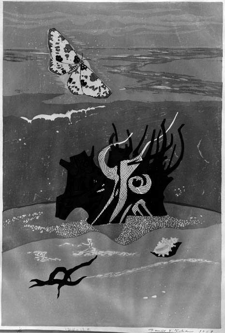 Driftwood on the Seashore - Kitaoka Fumio Catalogue woodblock print