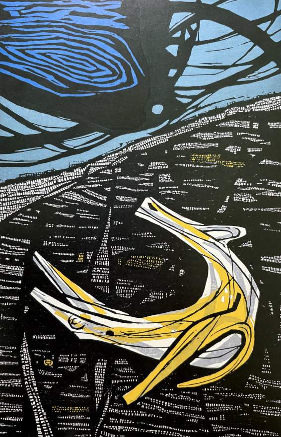 Driftwood on the Seashore - Kitaoka Fumio Catalogue woodblock print