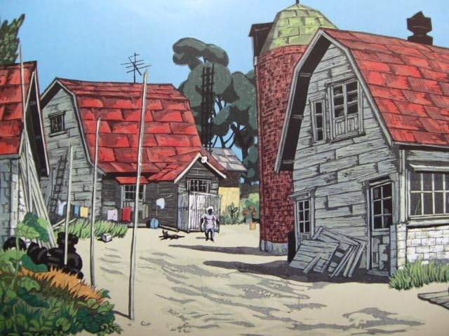 [Farm and Silos 2] - Kitaoka Fumio Catalogue woodblock print