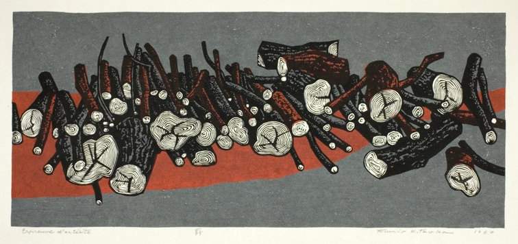 Firewood - Kitaoka Fumio Catalogue woodblock print