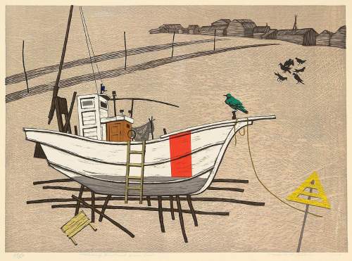 Kitaoka Fumio - Fishing Boat and Green Crow thumbnail