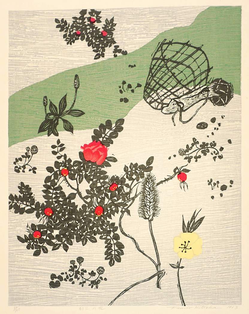 Flowers in the Sand - Kitaoka Fumio Catalogue woodblock print