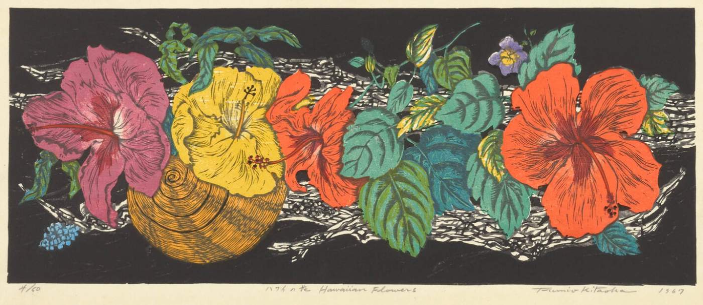 Hawaiian Flowers - Kitaoka Fumio Catalogue woodblock print