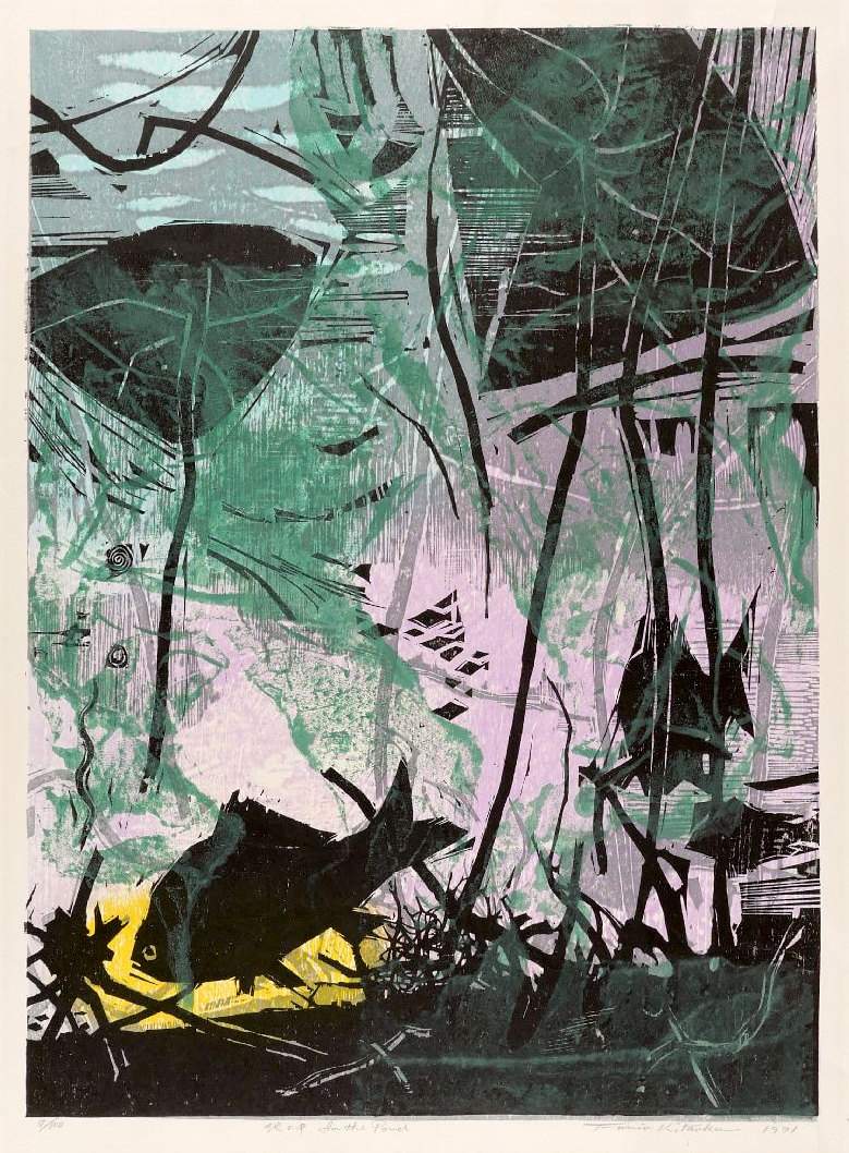 In the Pond - Kitaoka Fumio Catalogue woodblock print