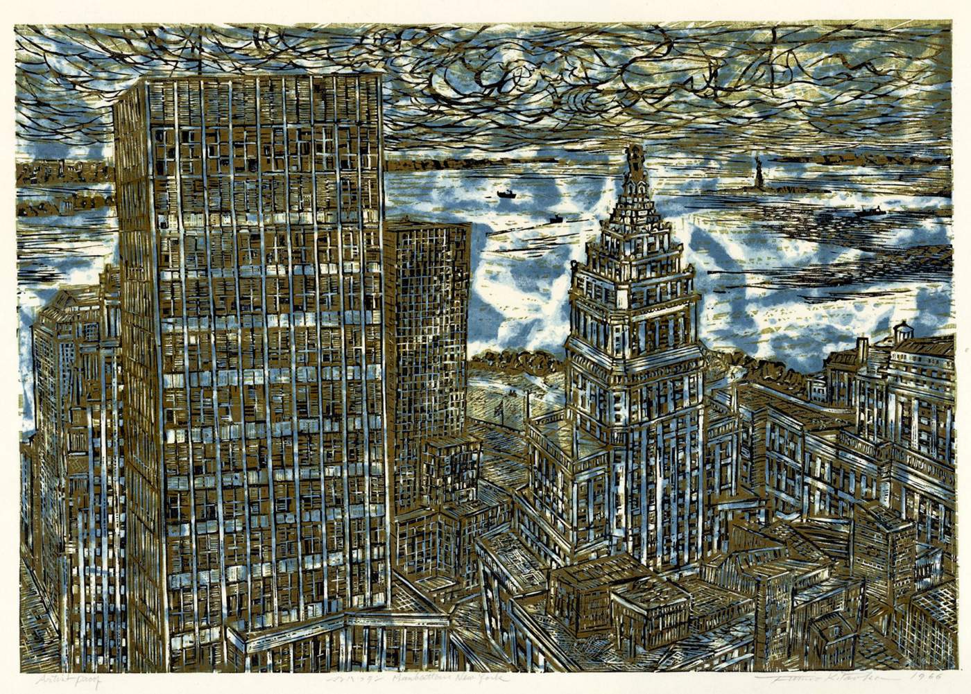 Manhattan, New York - Kitaoka Fumio Catalogue woodblock print