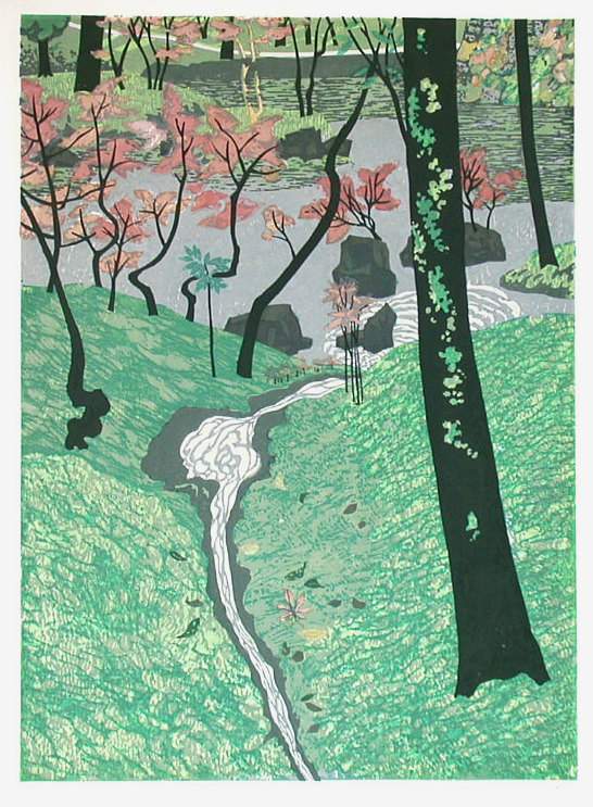 Moss Temple [Kokedera] - Kitaoka Fumio Catalogue woodblock print