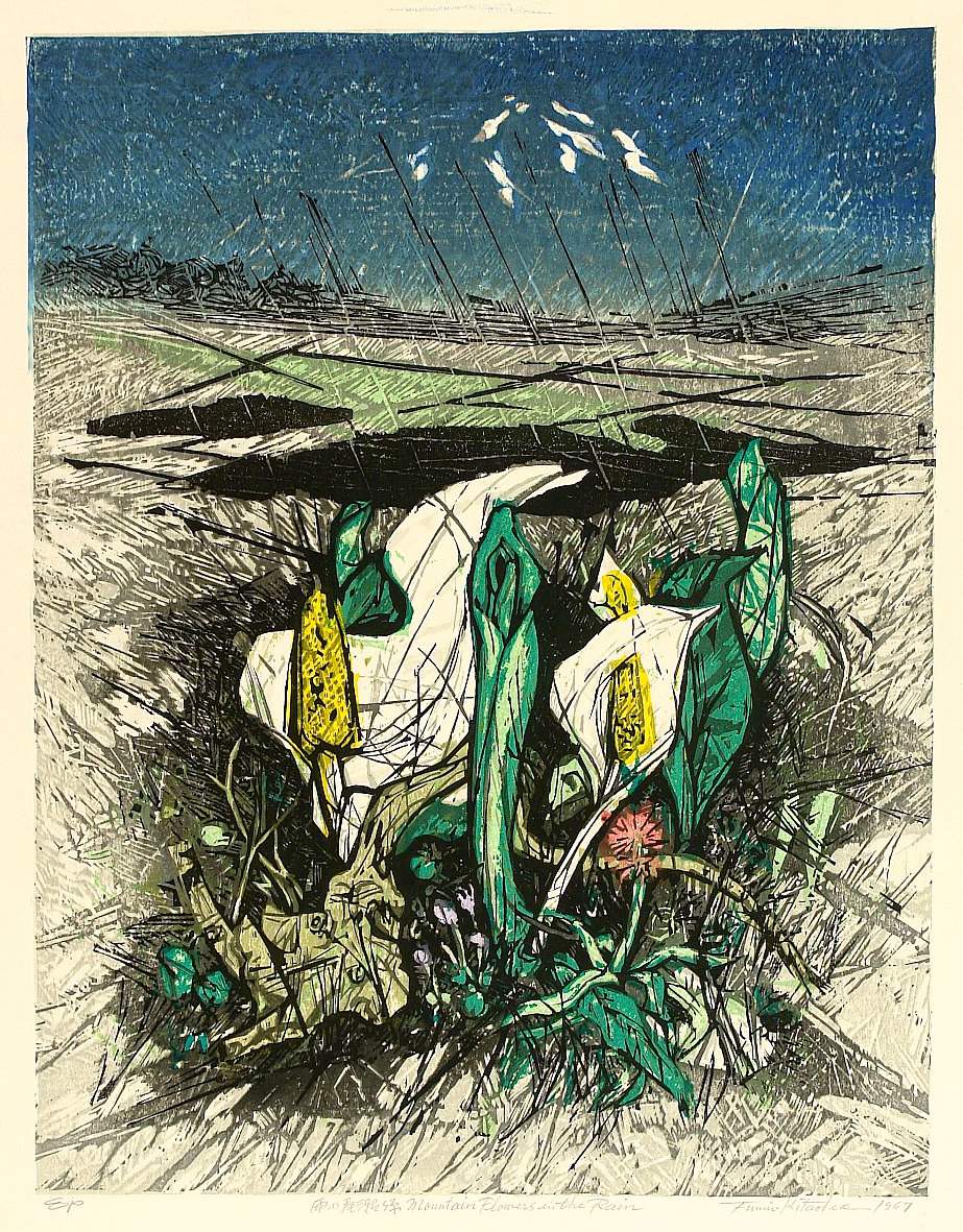 Mountain Flowers in the Rain [Ozegahara] - Kitaoka Fumio Catalogue woodblock print