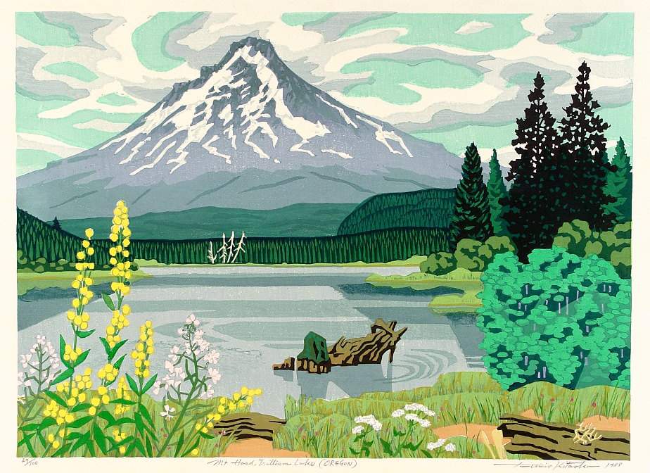 Mt Hood and Trillium Lake, Oregon - Kitaoka Fumio Catalogue woodblock print