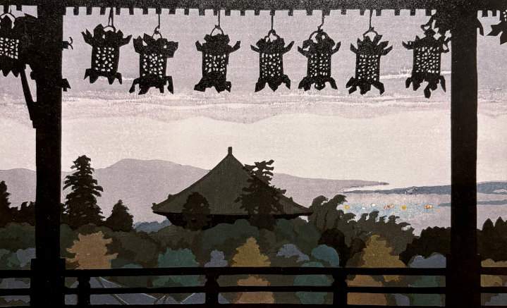 Nigatsudo Hall at Dusk - Kitaoka Fumio Catalogue woodblock print