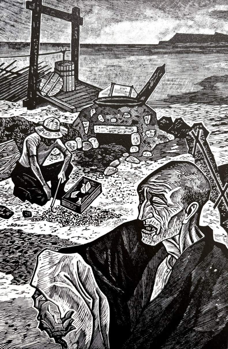 Old Man by the Sea - Kitaoka Fumio Catalogue woodblock print