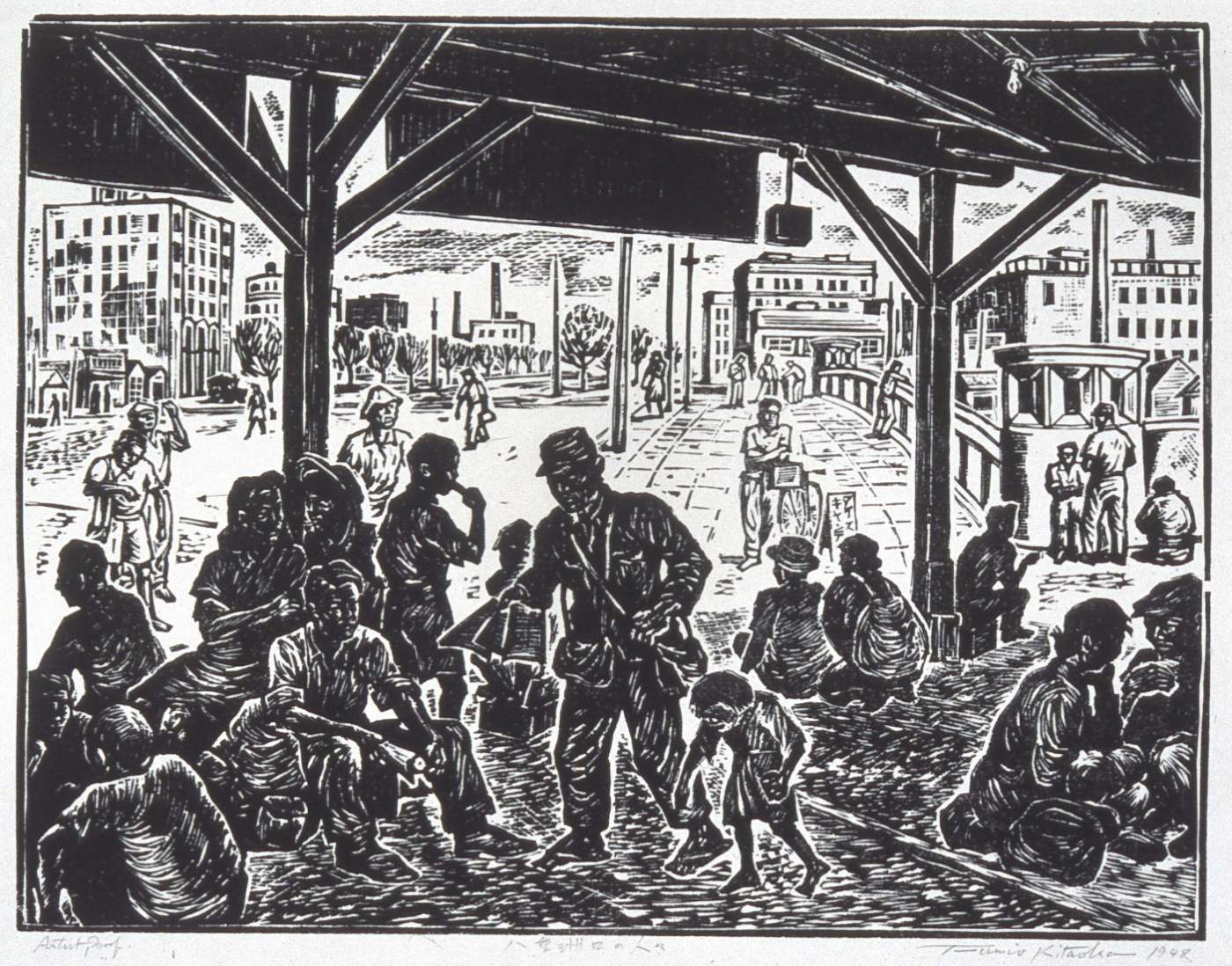 People of Yaesu-guchi, Tokyo - Kitaoka Fumio Catalogue woodblock print