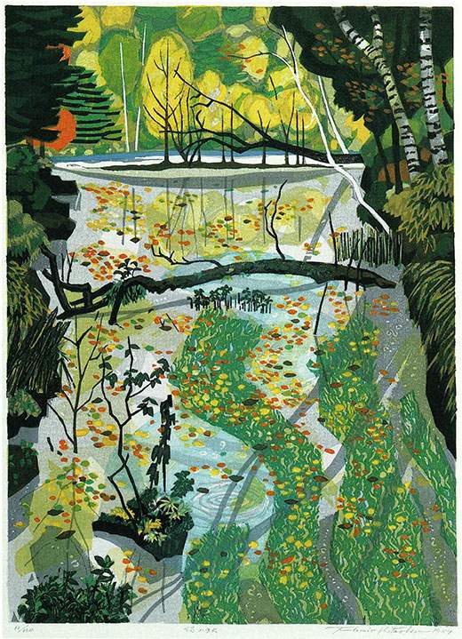 Pond in Autumn - Kitaoka Fumio Catalogue woodblock print