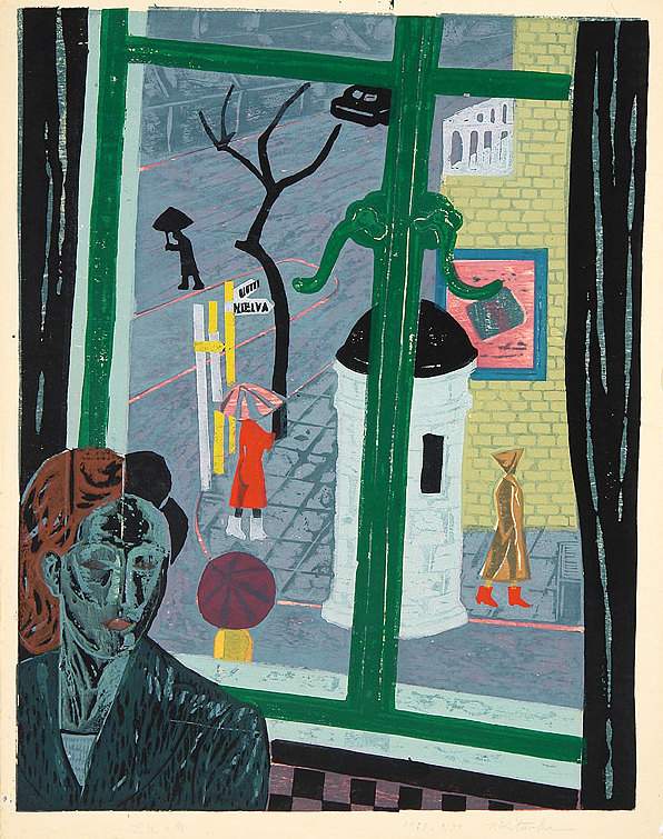 Rain at the Window - Kitaoka Fumio Catalogue woodblock print