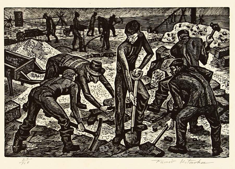 Road Construction in Paris - Kitaoka Fumio Catalogue woodblock print