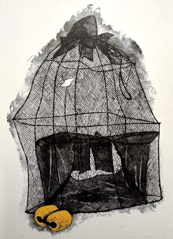 Shrimp Net - Kitaoka Fumio Catalogue woodblock print