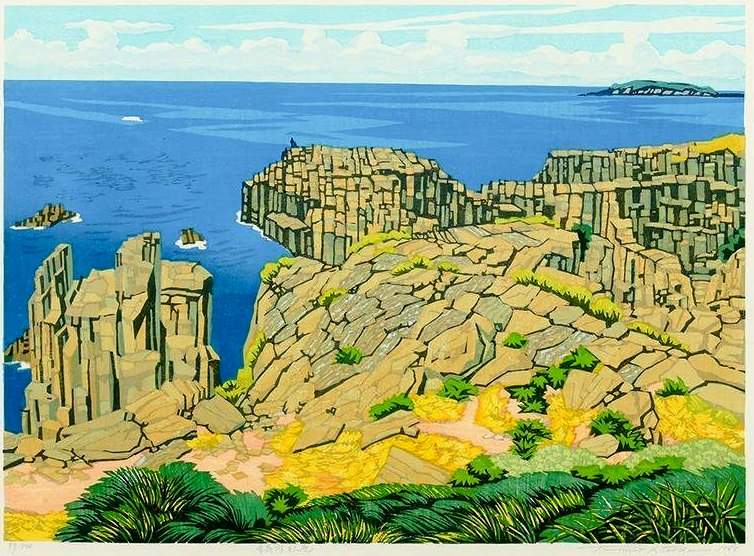 Tojinbo Cliffs - Kitaoka Fumio Catalogue woodblock print