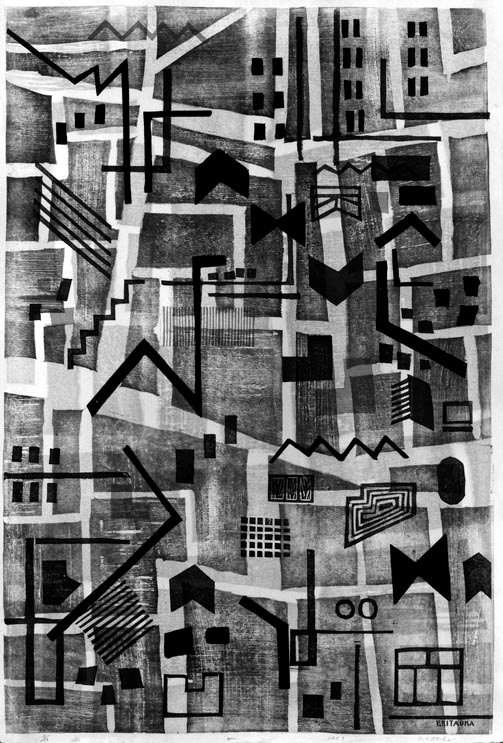 Town - Kitaoka Fumio Catalogue woodblock print
