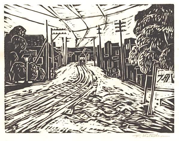 Tramline - Kitaoka Fumio Catalogue woodblock print