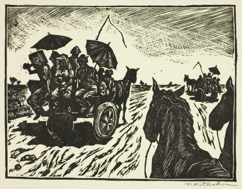 Travelling by Wagon [cover] - Kitaoka Fumio Catalogue woodblock print