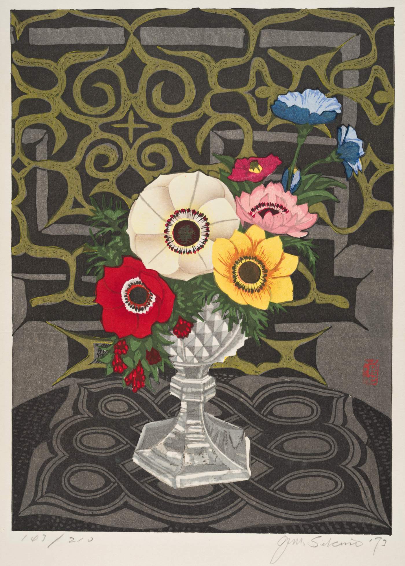Anemones in a Dynastic Cup - Sekino Jun'ichiro  Catalogue woodblock print