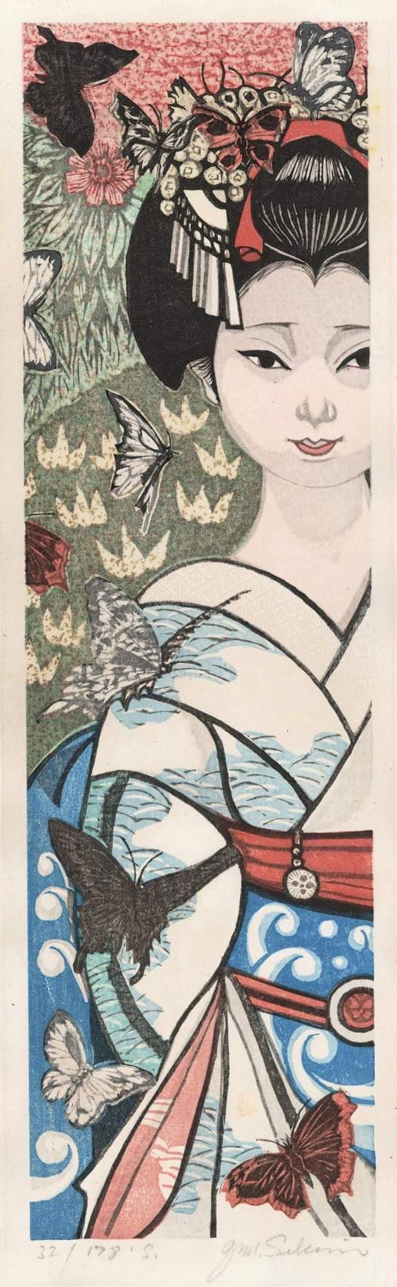 April: Butterflies - Sekino Jun'ichiro  Catalogue woodblock print