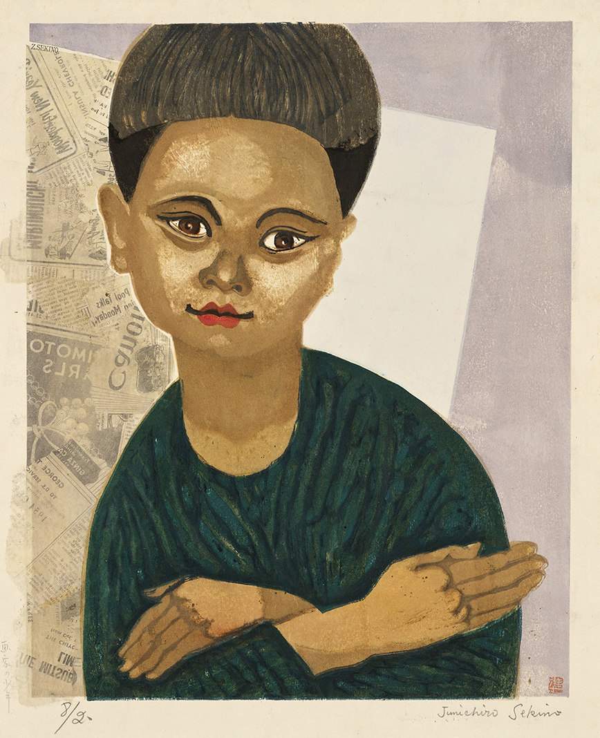 The Artist's Son (The Boy in Blue) [Sekino's Son Yowsaku] - Sekino Jun'ichiro  Catalogue woodblock print