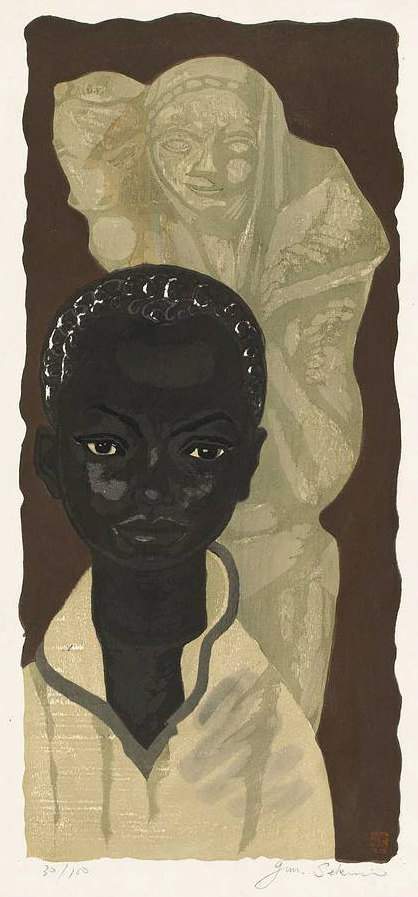 Black Boy and Scuplture - Sekino Jun'ichiro  Catalogue woodblock print