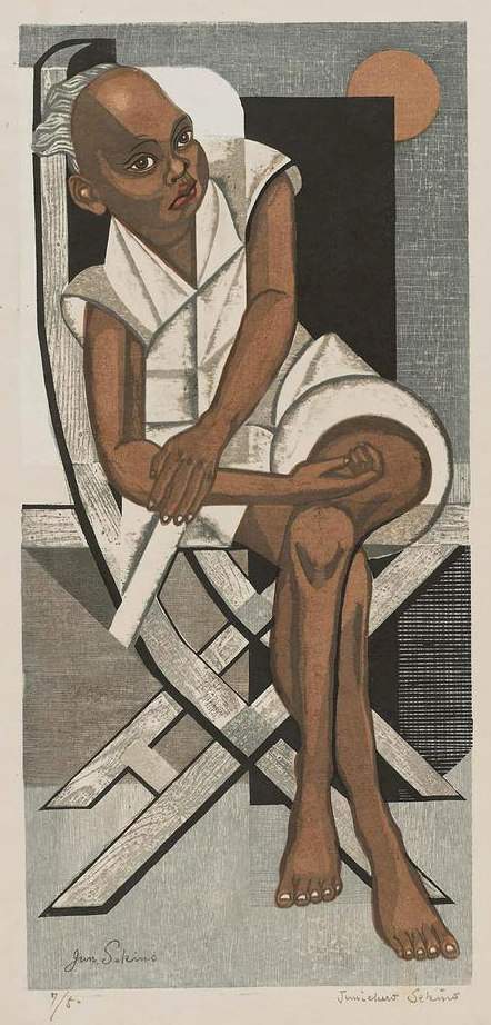 Black Boy Seated on a Chair - Sekino Jun'ichiro  Catalogue woodblock print