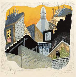 [Black Cat in Montmartre] - Sekino Jun'ichiro  Catalogue woodblock print