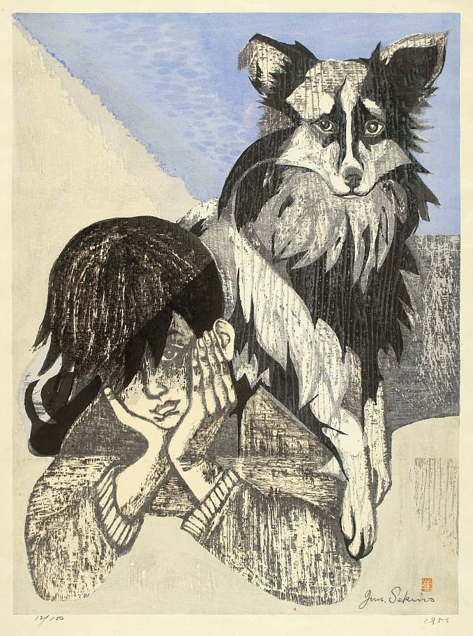 Boy and Dog No. 2 - Sekino Jun'ichiro  Catalogue woodblock print