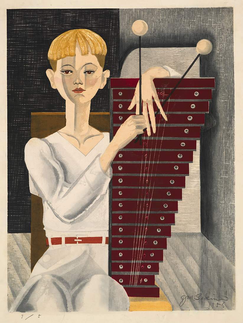 Boy and Xylophone - Sekino Jun'ichiro  Catalogue woodblock print