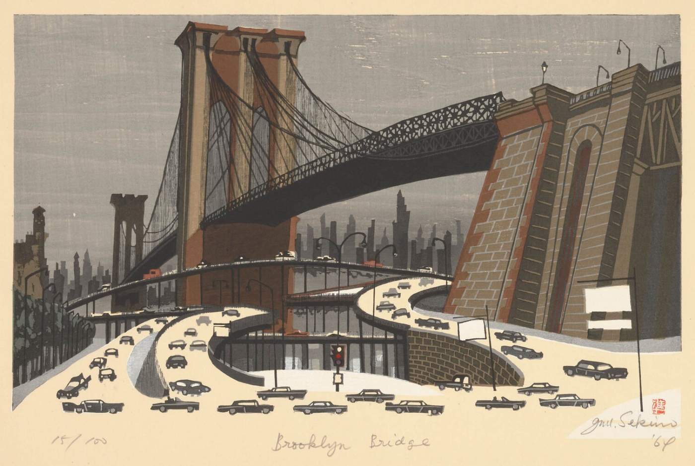 Brooklyn Bridge - Sekino Jun'ichiro  Catalogue woodblock print