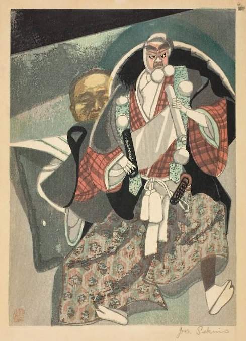 [Bunraku puppet Benkei] - Sekino Jun'ichiro  Catalogue woodblock print