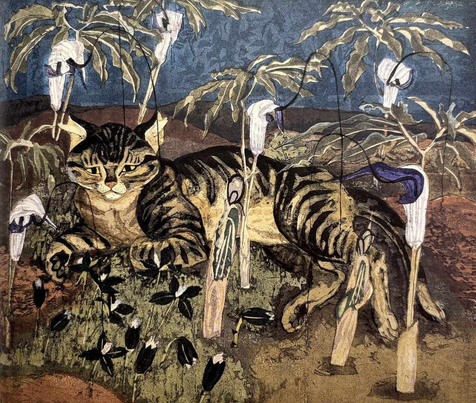 Cat and Urashima Grass - Sekino Jun'ichiro  Catalogue woodblock print