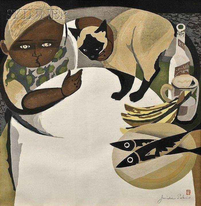 [Child and Siamese Cat] - Sekino Jun'ichiro  Catalogue woodblock print