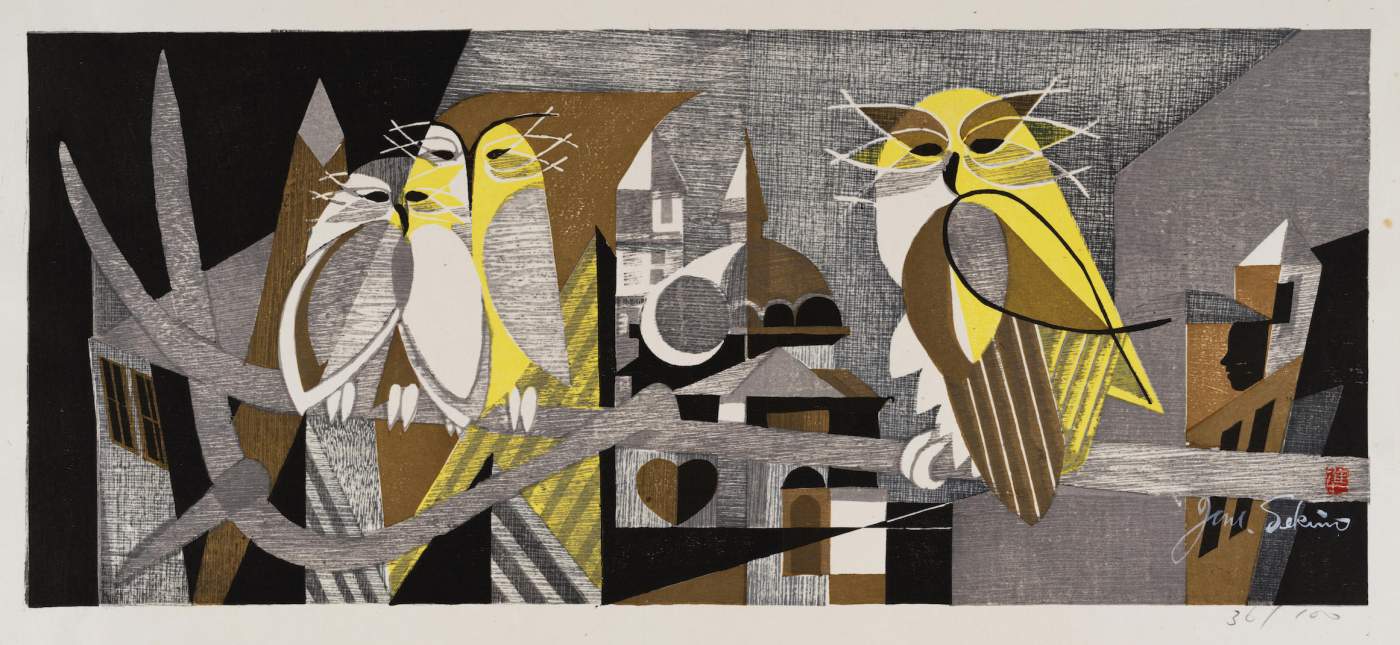 City at Night [Owls] - Sekino Jun'ichiro  Catalogue woodblock print