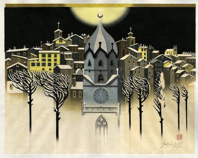 Clock Tower (Italy) - Sekino Jun'ichiro  Catalogue woodblock print