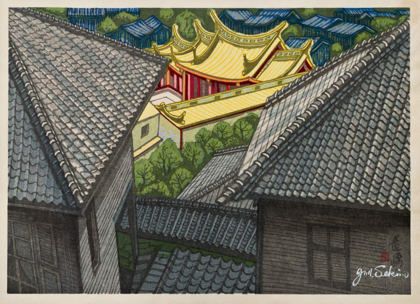 Confucius Shrine, Nagasaki - Sekino Jun'ichiro  Catalogue woodblock print