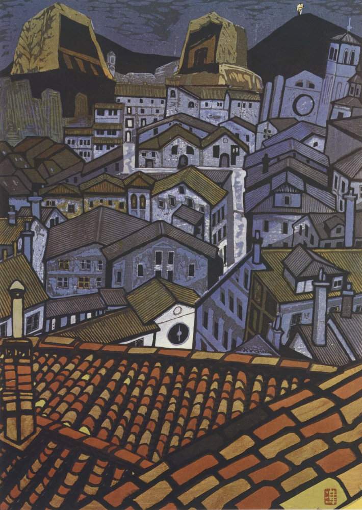 Crucifix on Mountain (Lima, Peru) - Sekino Jun'ichiro  Catalogue woodblock print