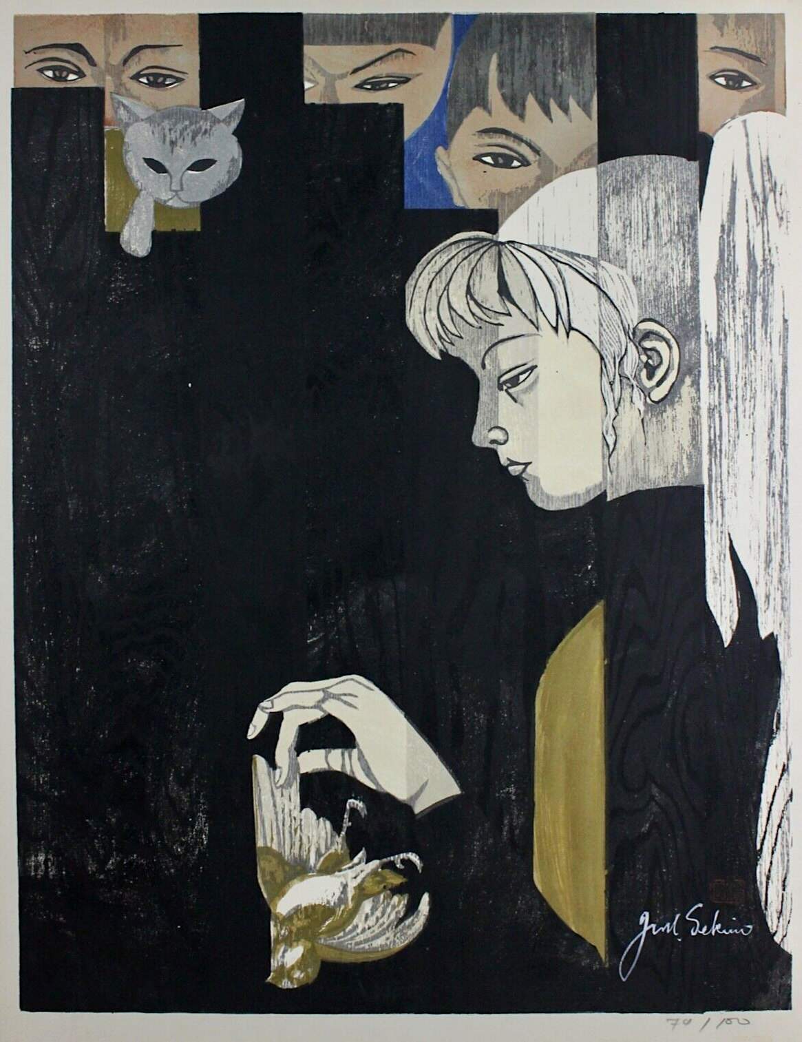 Death of a Bird [Sekino's Daughter Ayuko] - Sekino Jun'ichiro  Catalogue woodblock print