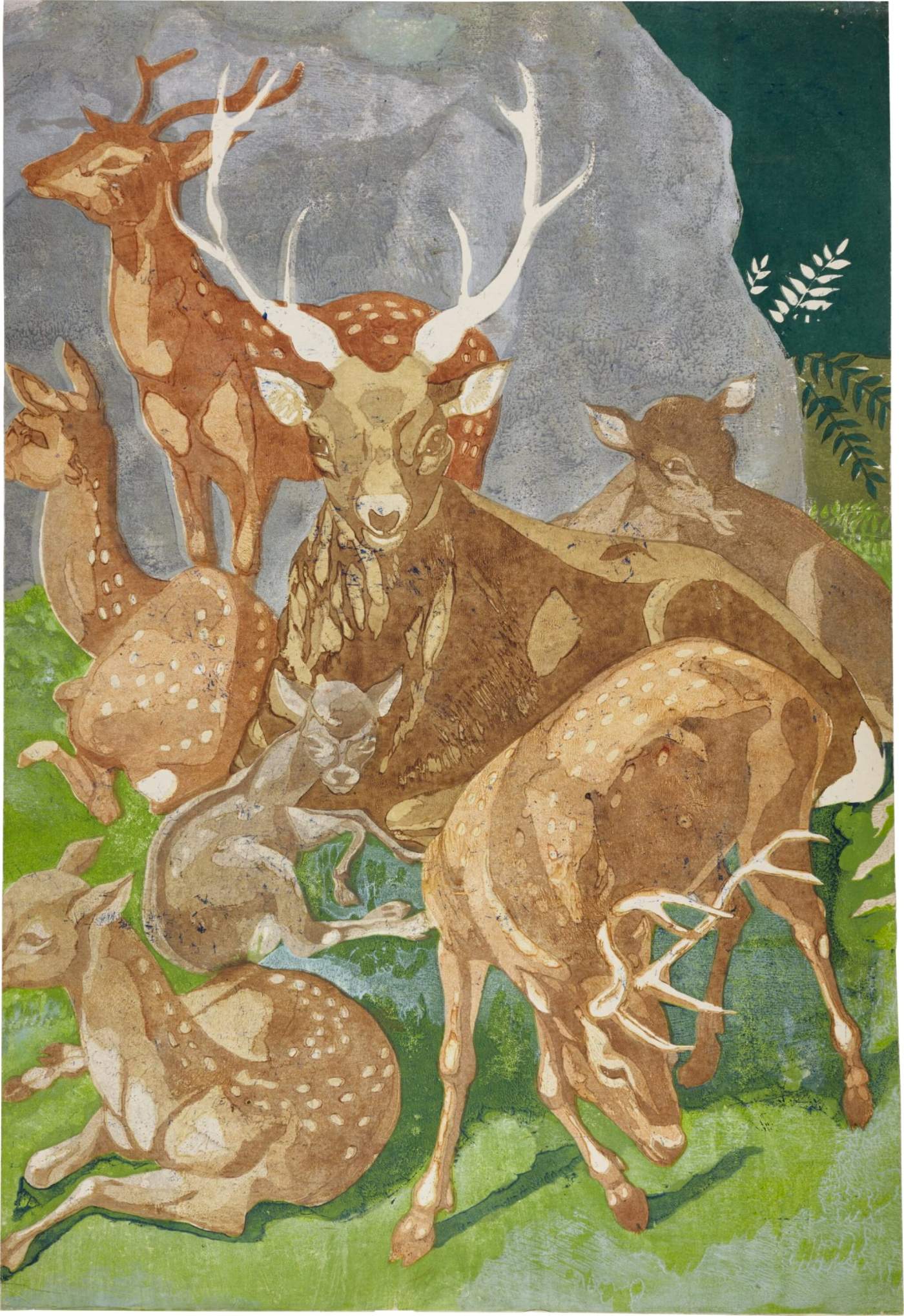 [Deer and Fawns] - Sekino Jun'ichiro  Catalogue woodblock print
