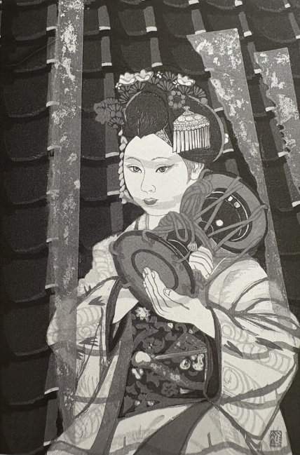 Drum and Roof Tiles - Sekino Jun'ichiro  Catalogue woodblock print