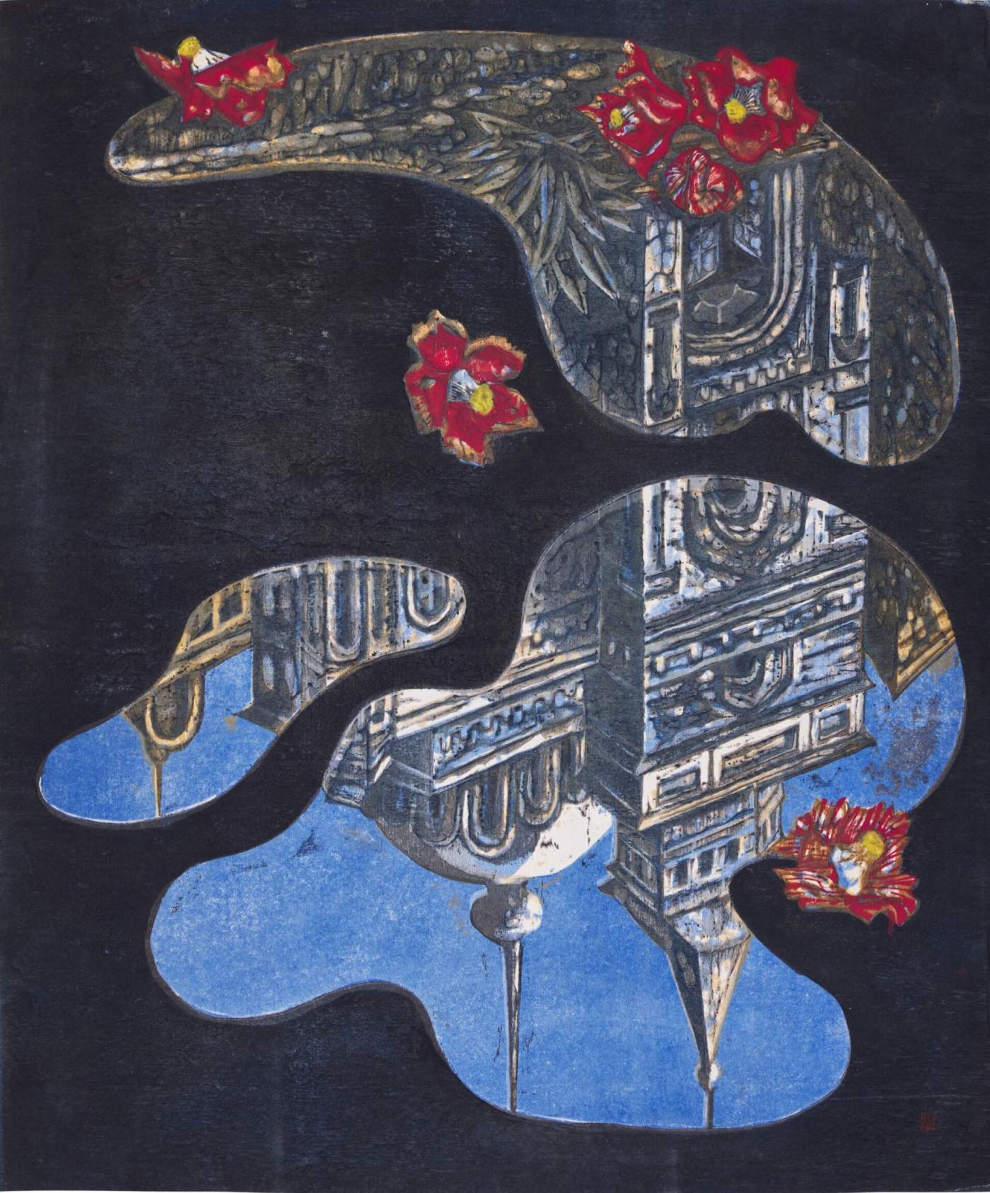 Fallen Camellias - Sekino Jun'ichiro  Catalogue woodblock print