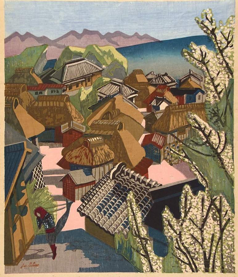 Fishing Village in Minamiboso - Sekino Jun'ichiro  Catalogue woodblock print